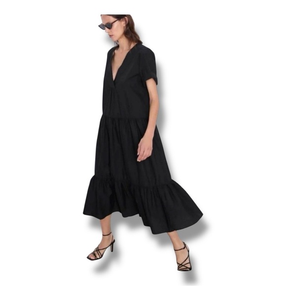 Zara Dresses & Skirts - 🖤 ZARA Black Ruffled Poplin Dress | Size XL | 100% Cotton